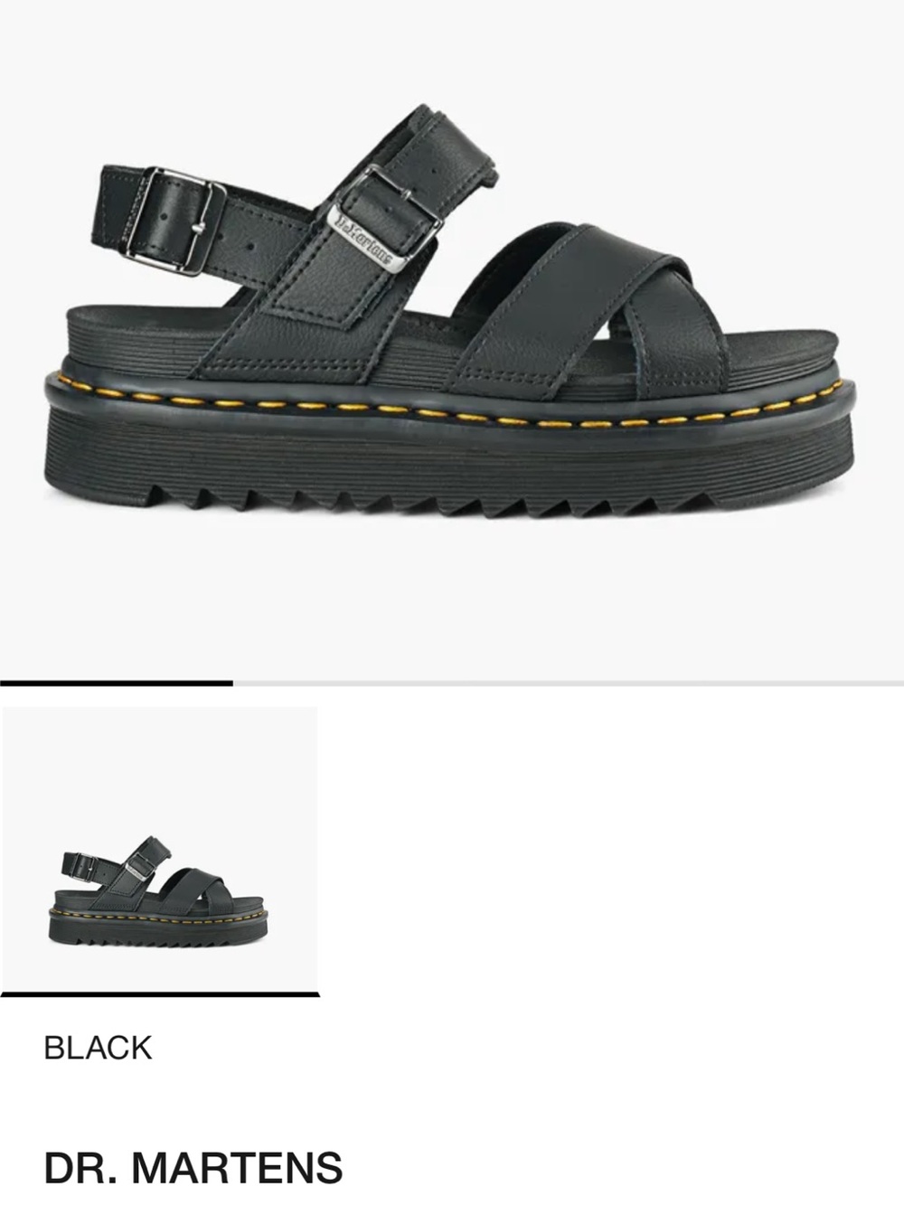 Dr. Martens Voss II Black Platform Sandals with Yellow Stitching - Air Wair